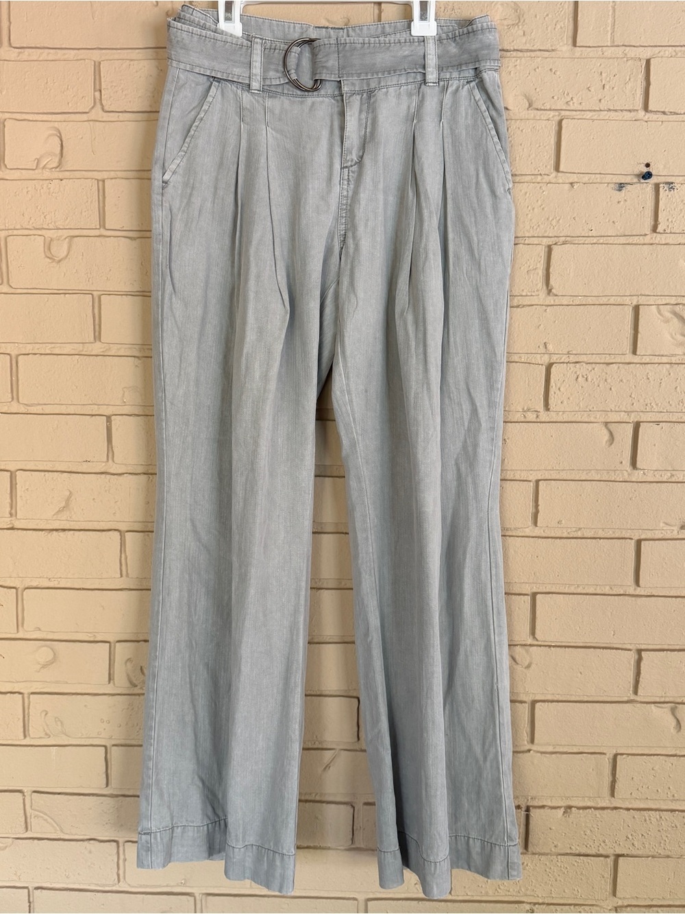 Sundance Pants Womens P 4 Gray Tencel Wide Leg Belted Pleated Lightweight Casual